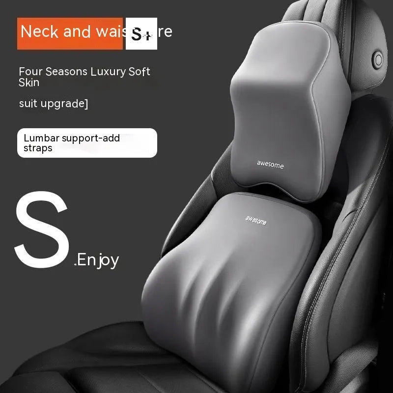 Memory foam car headrest pillow and lumbar support pillow in four colour options