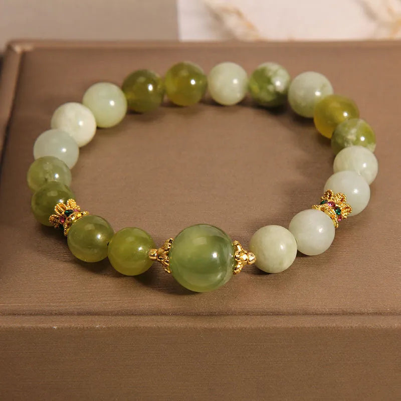 Xiuyan jade green women's bracelet with original mori-style design crafted from genuine jade stone