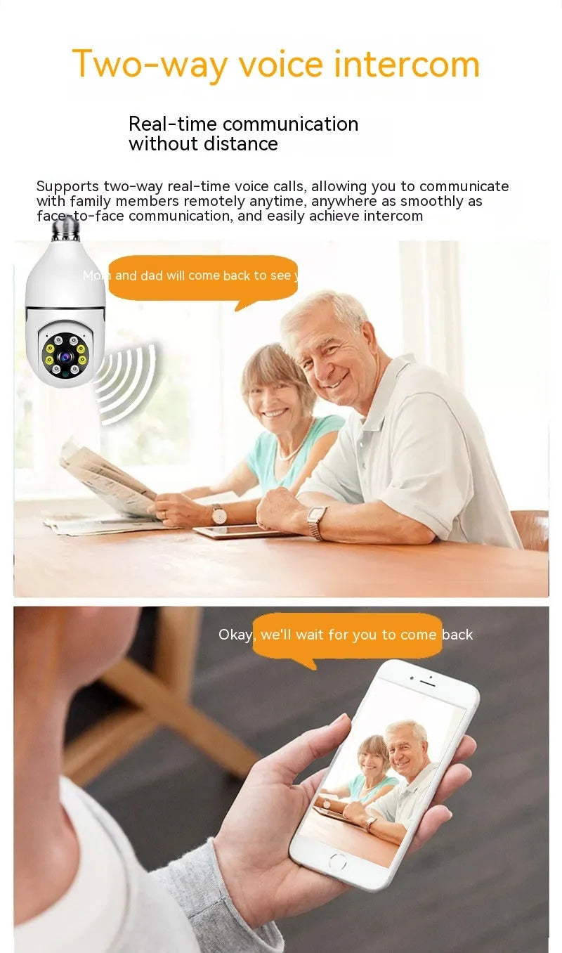 Wireless bulb security camera with 1080p monitoring and night vision