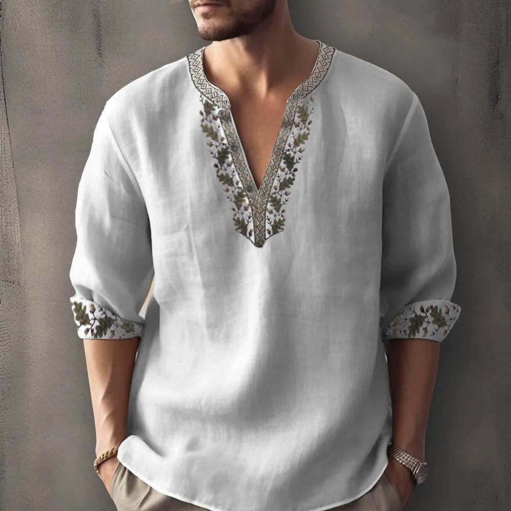 British style striped short sleeve shirt with 3D digital thermal transfer print on bamboo hemp fabric