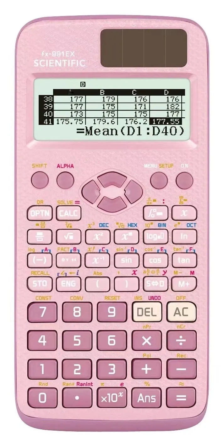 991EX scientific calculator in black, blue, or pink colour with solar panel