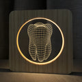 Tooth-shaped acrylic night lamp in log colour with USB cable, dimensions 190mm x 190mm x 30mm