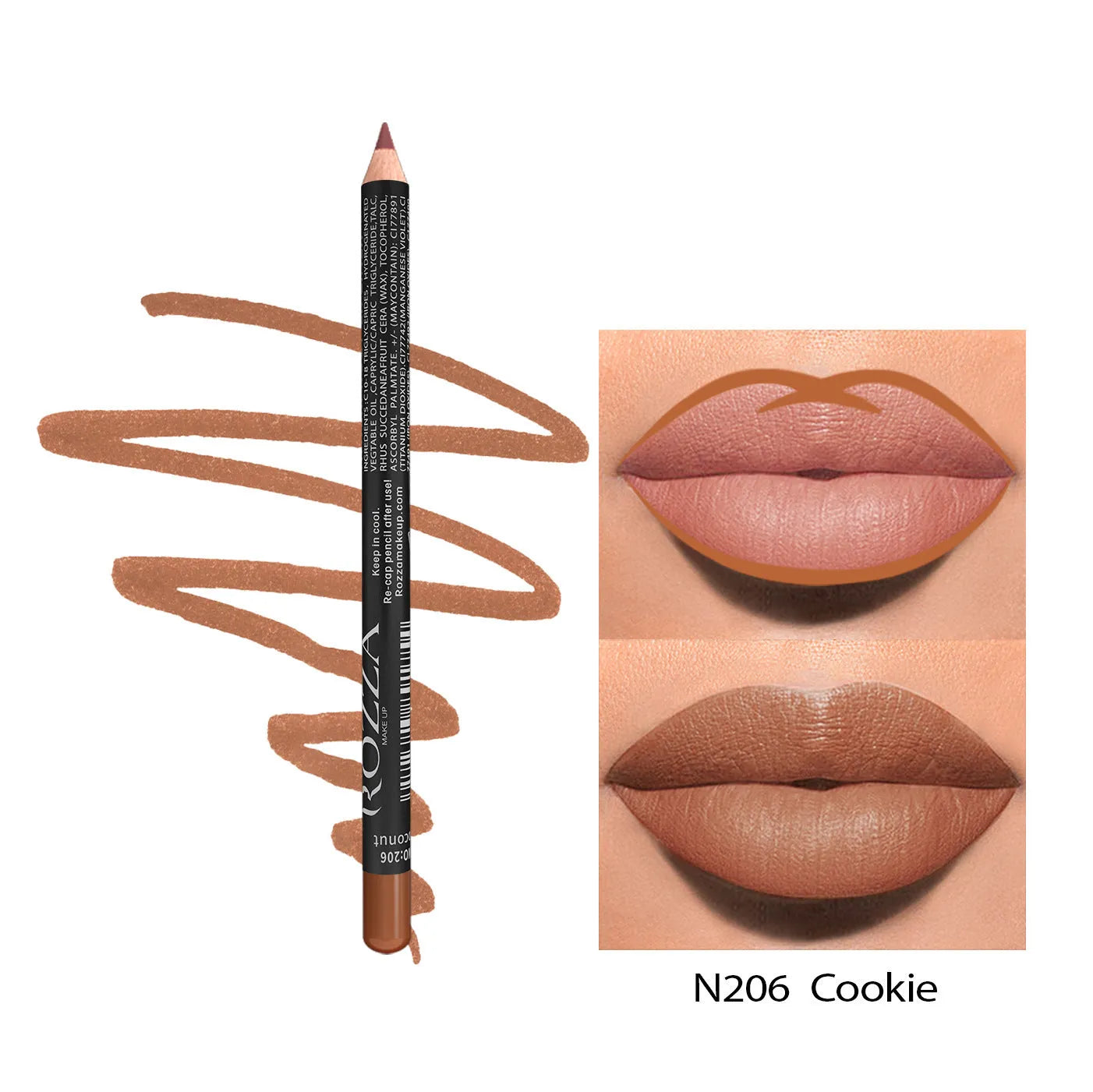 Matte finish lip liner pencil in one of 14 colour shades from 201 to 214