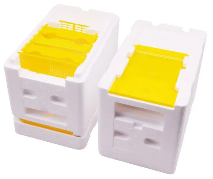 Three white foam mini delivery boxes for beehive transport and bee breeding operations