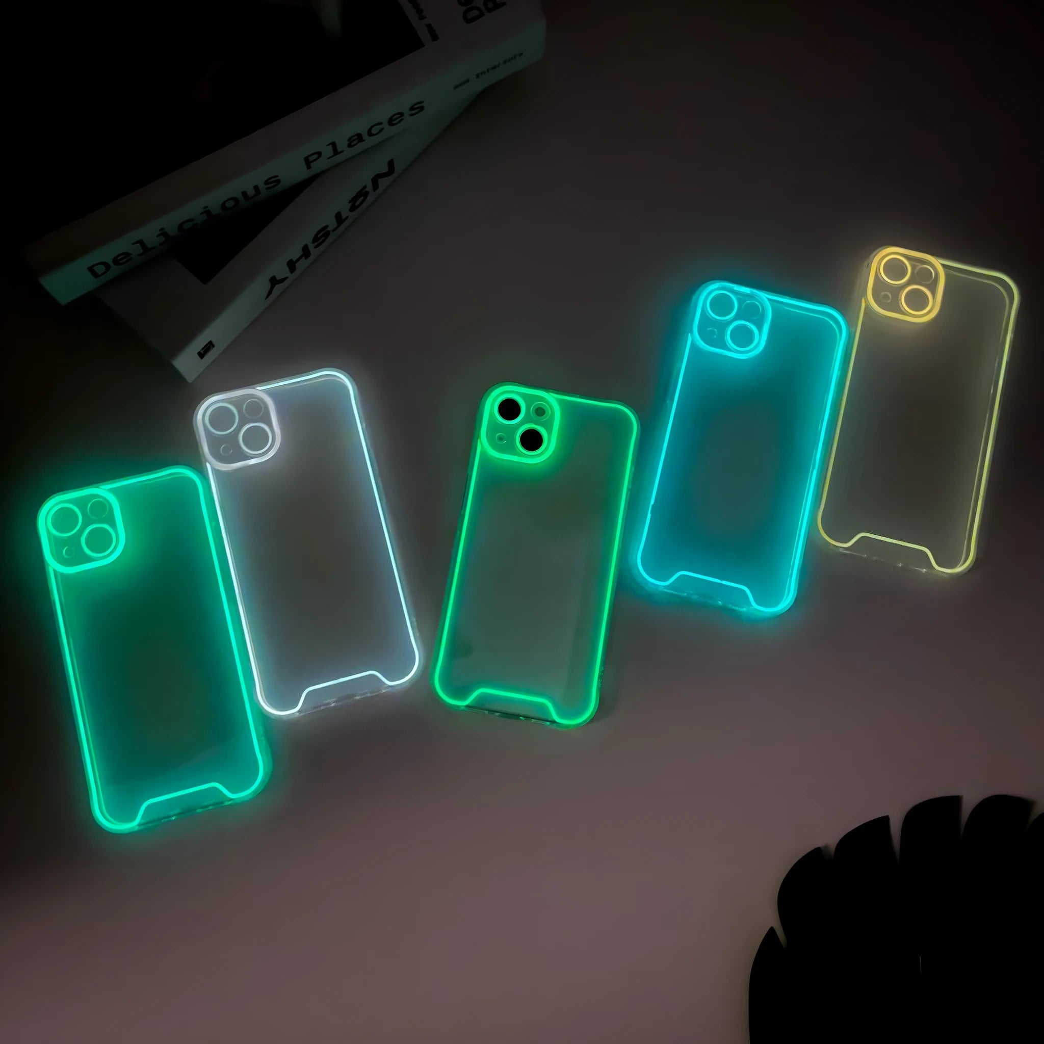 Glow in the dark Christmas phone case in green TPU for iPhone 14 Pro Max showing soft shell protection