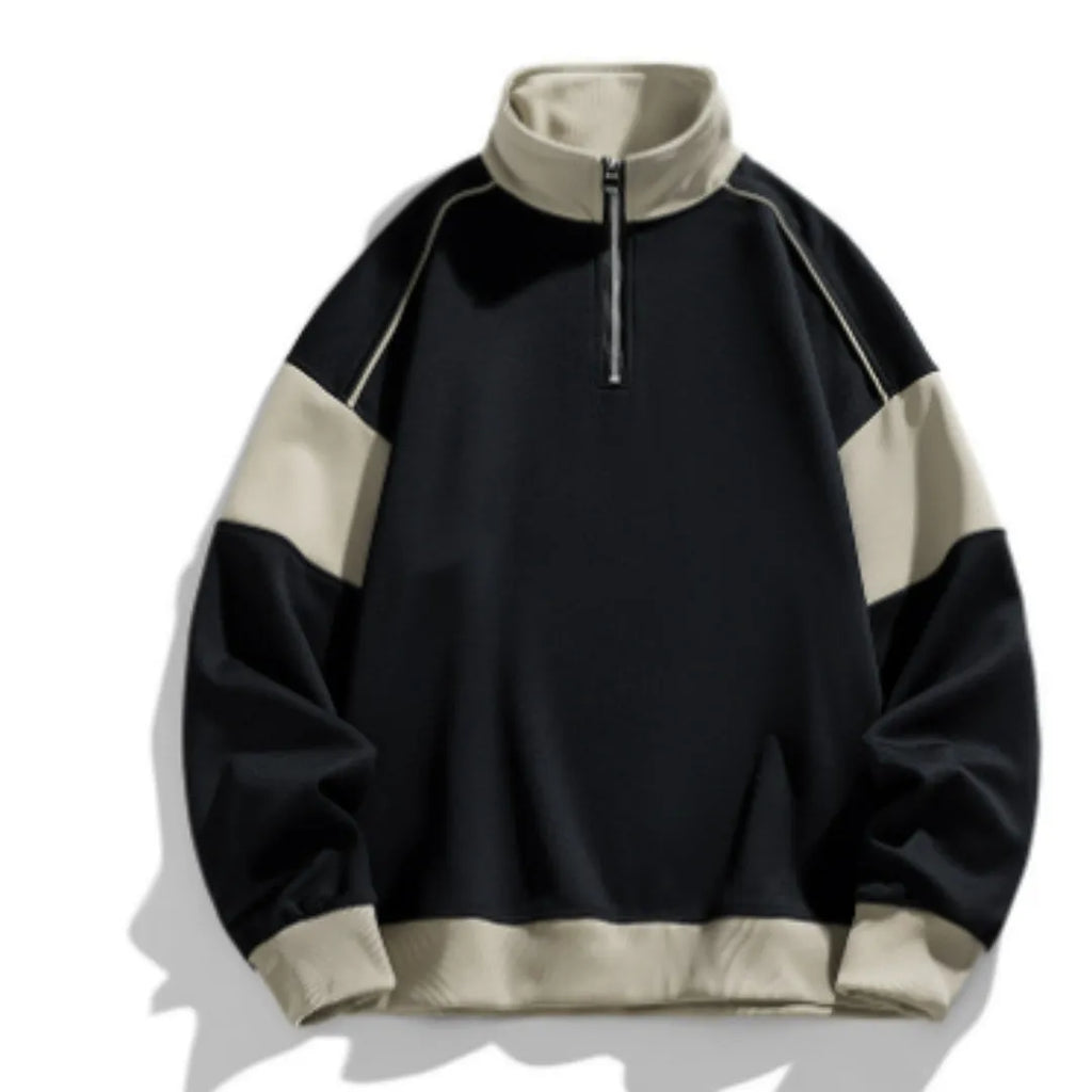 Men's corduroy drop shoulder sweatshirt with hood and loose lapels in rabbit fur fabric