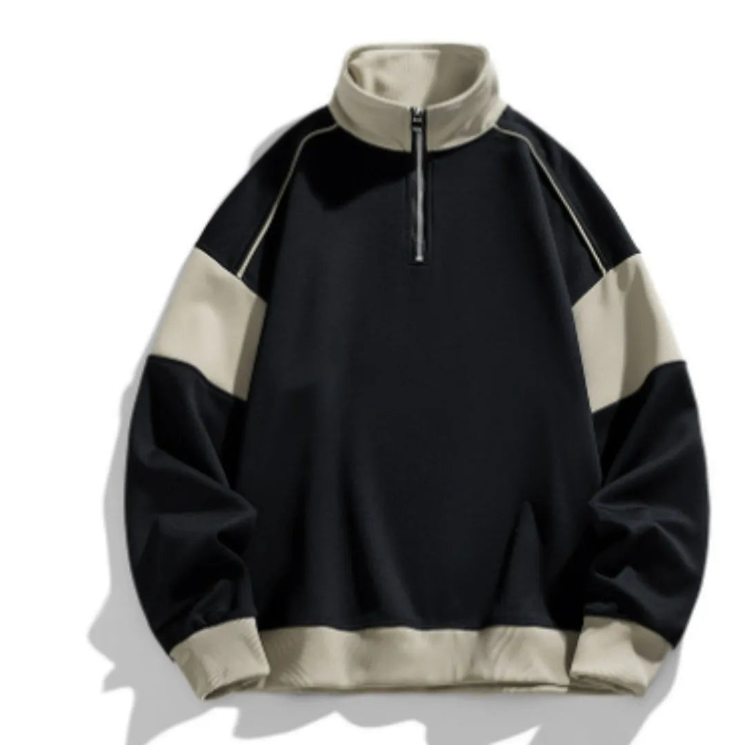 Men's corduroy drop shoulder sweatshirt with hood and loose lapels in rabbit fur fabric