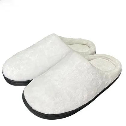 Pair of patterned flannel slippers with a TPR rubber sole, shown in a customisable design.