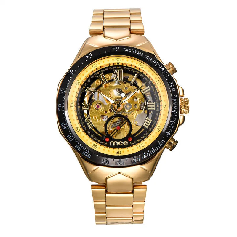 MCE men's explosion-proof mechanical watch on wrist, showing one of four available colour options.