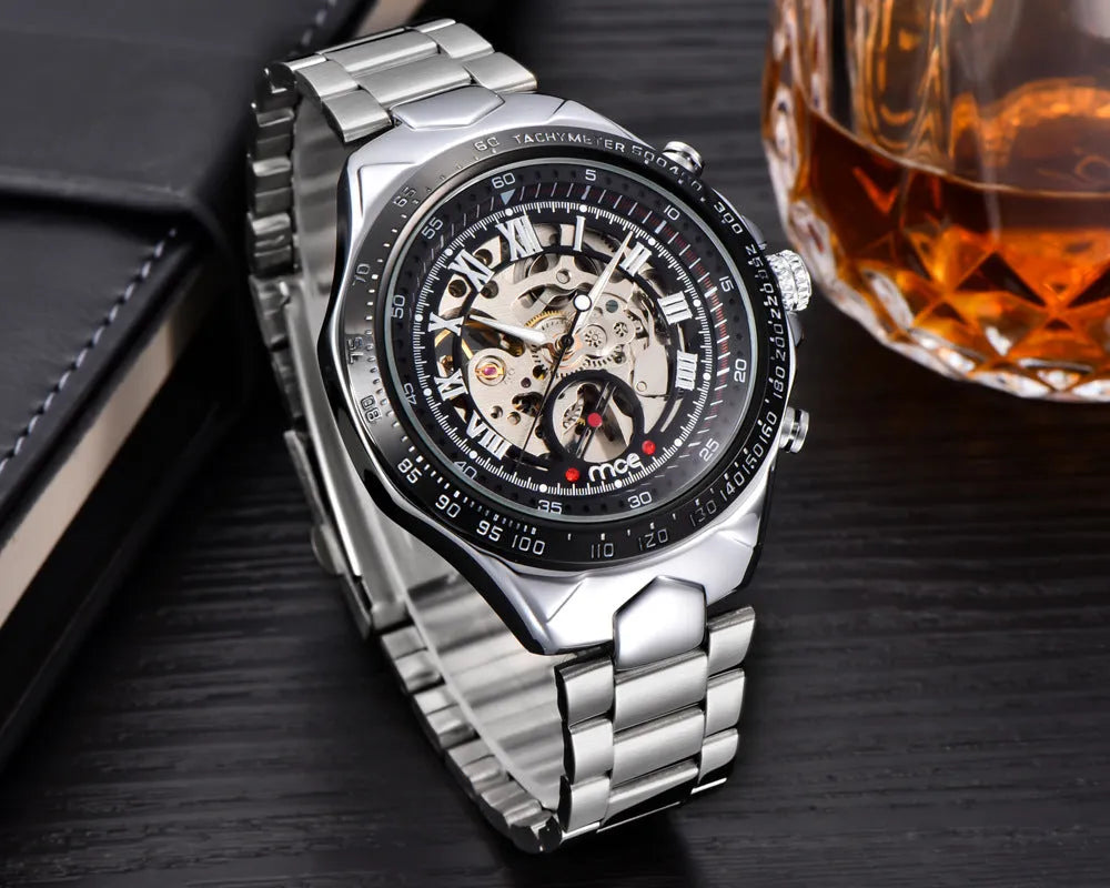 MCE men's explosion-proof mechanical watch on wrist, showing one of four available colour options.