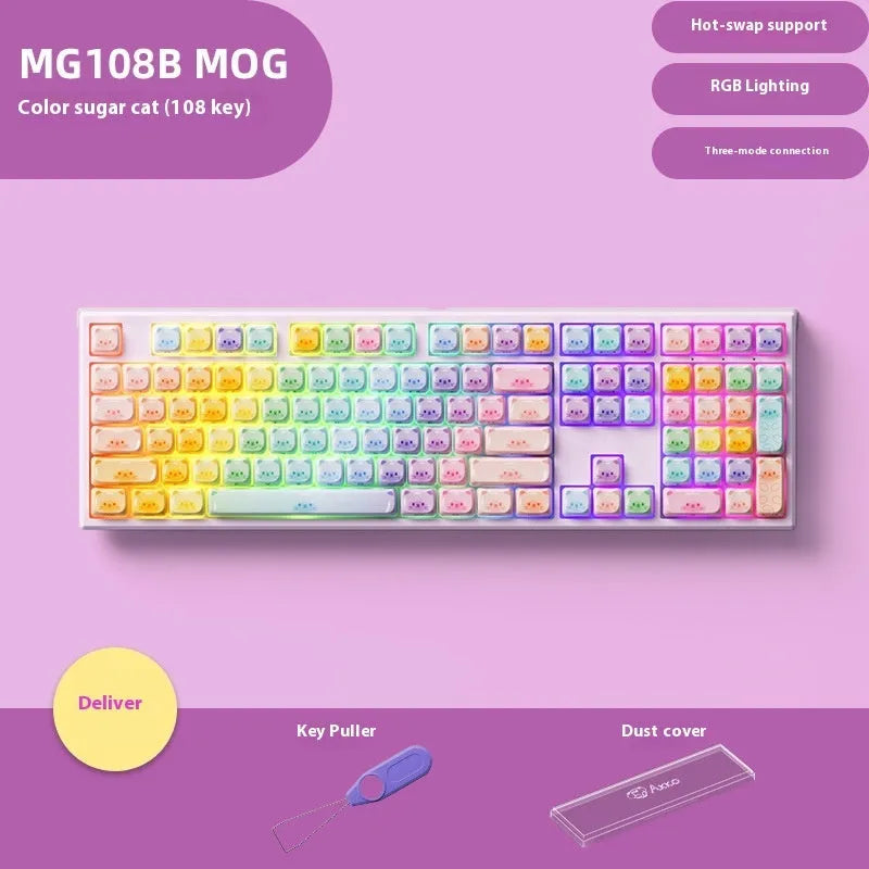 Coloured sugar cat design Bluetooth mechanical keyboard with piano shaft switches