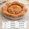 Round rabbit plush cat bed in brown grey colour showing detachable design
