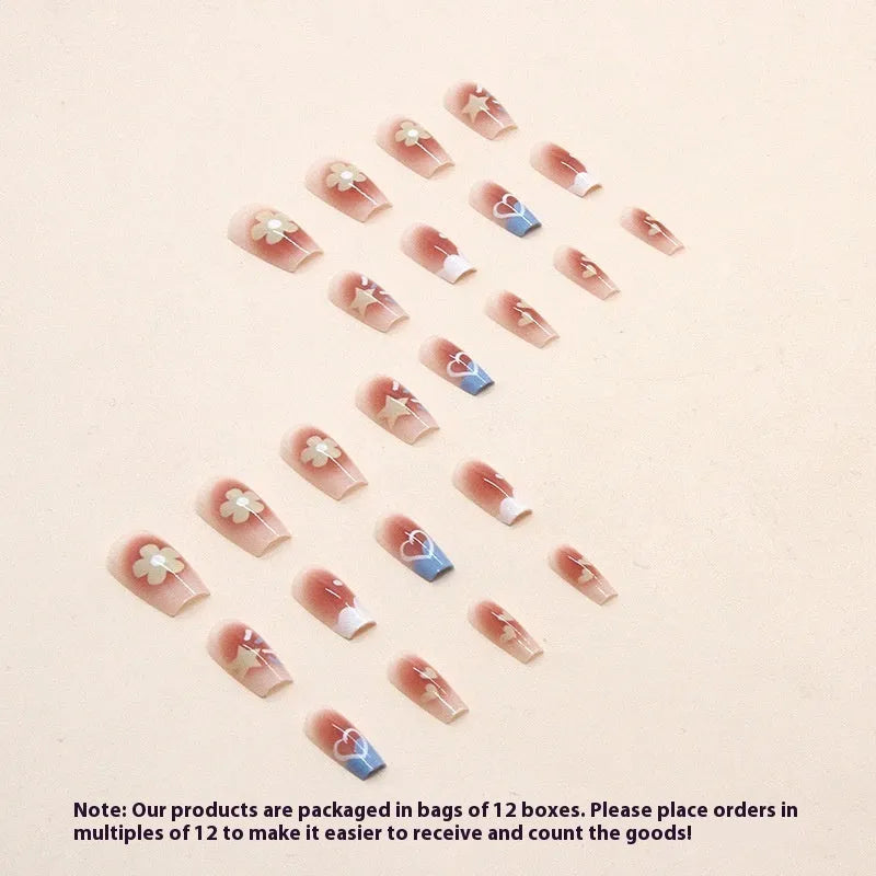 Blush flower fake nail patch set with love patterns for ladies