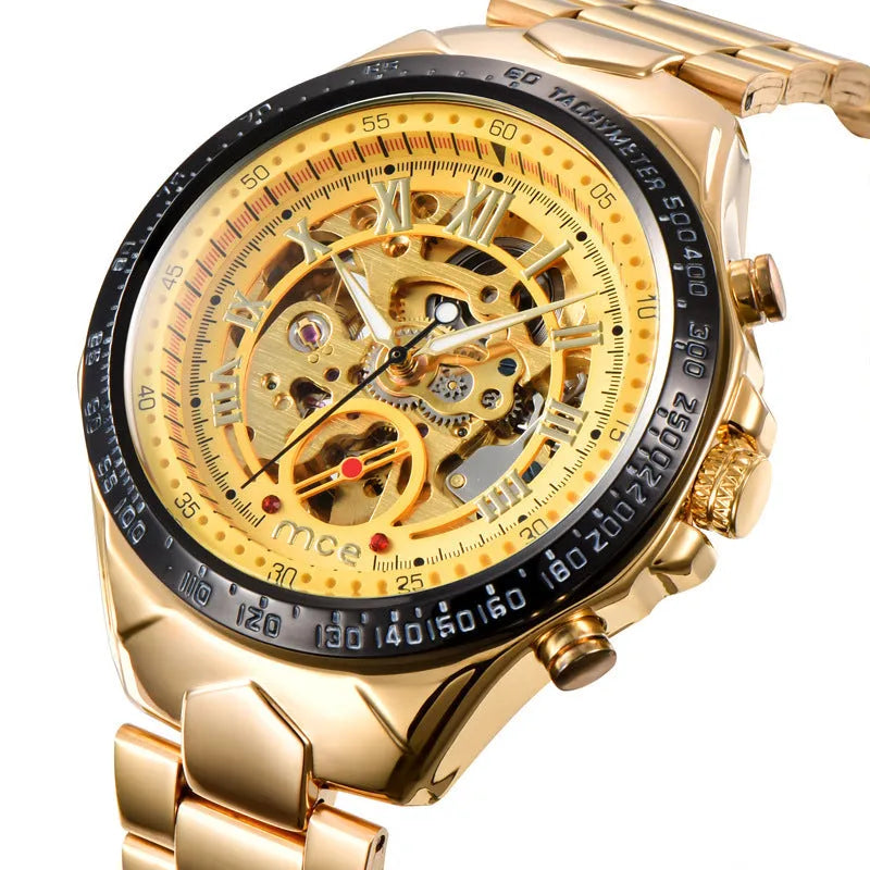 MCE men's explosion-proof mechanical watch on wrist, showing one of four available colour options.