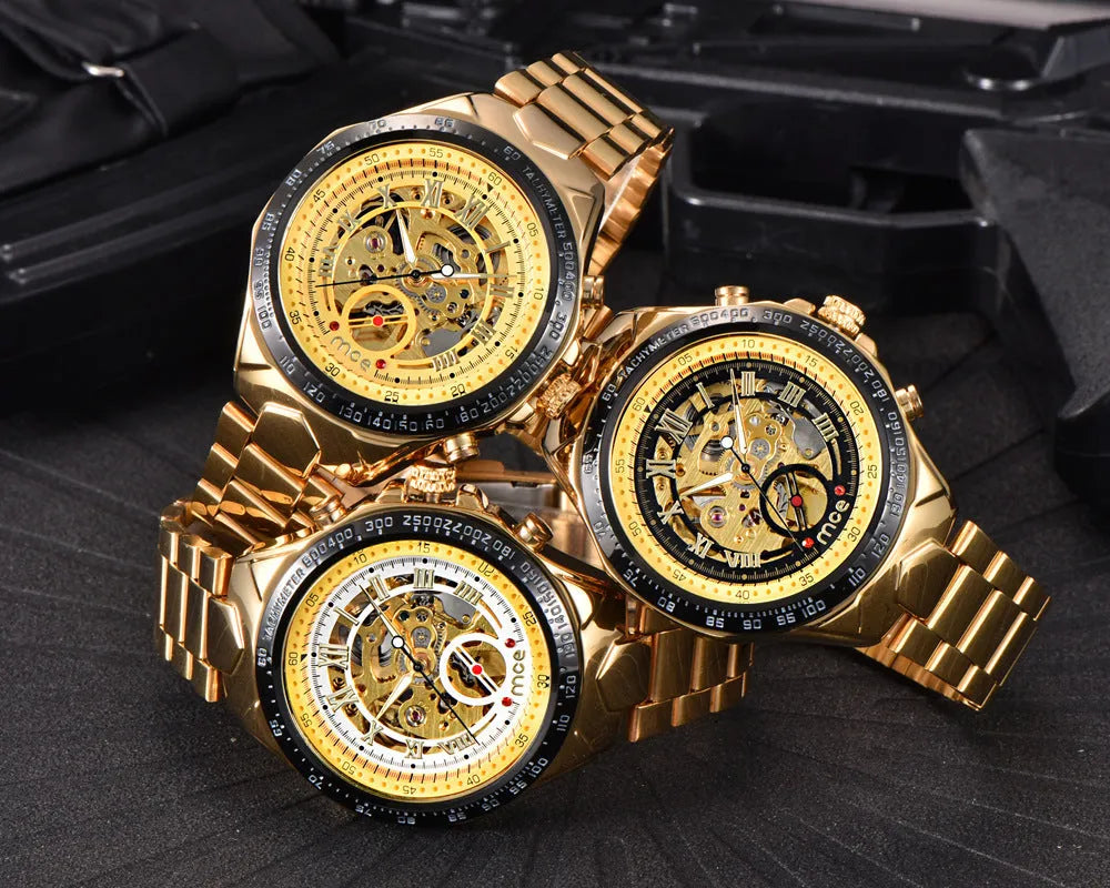MCE men's explosion-proof mechanical watch on wrist, showing one of four available colour options.