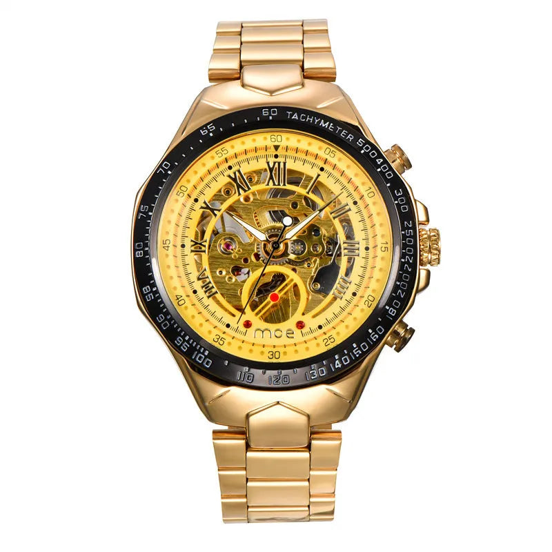 MCE men's explosion-proof mechanical watch on wrist, showing one of four available colour options.