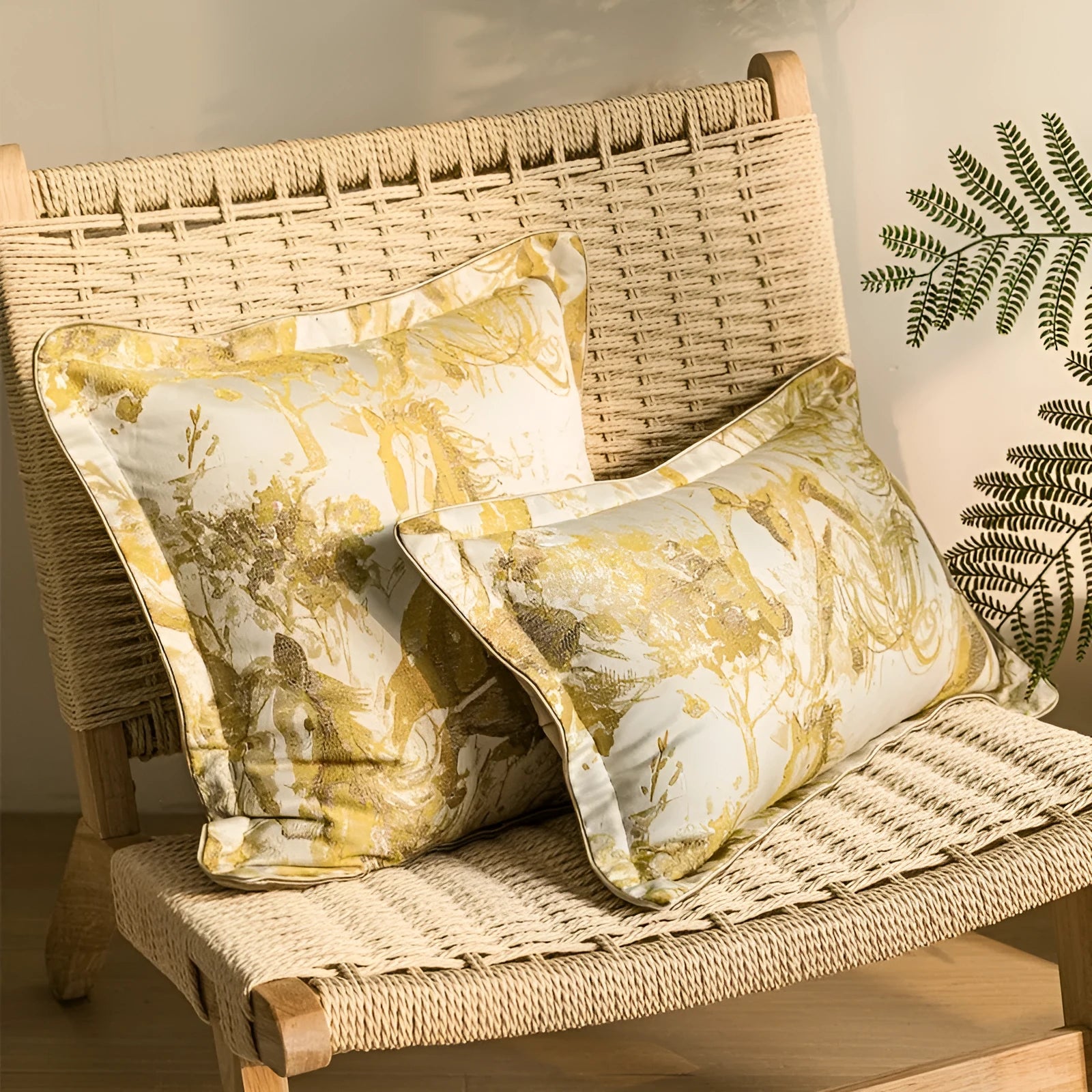 Modern abstract golden horse design jacquard cushion in square and waist pillow sizes