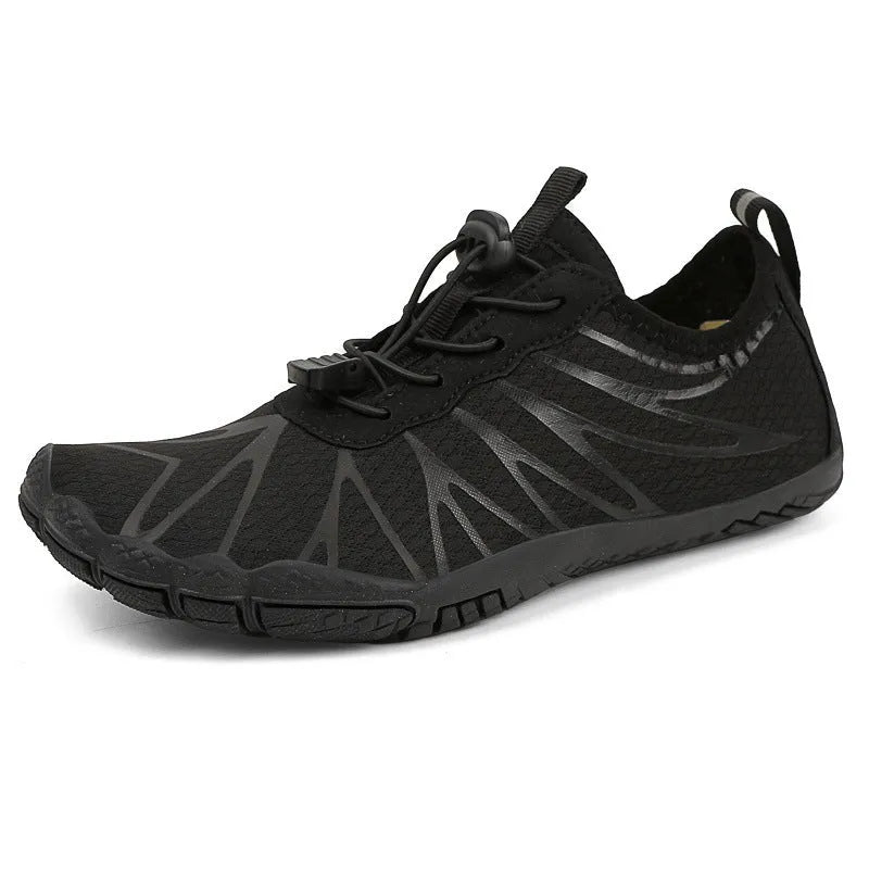 Low-top casual sports running shoe in colour option, showing front lace-up and textured natural rubber outsole.