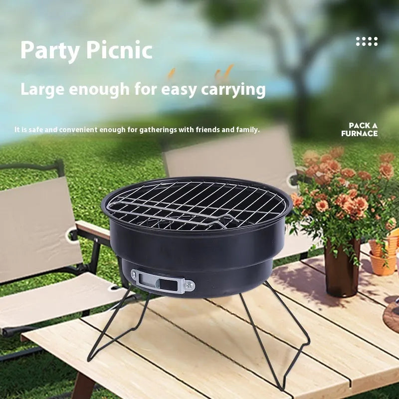 Small folding round ice stove with grill mesh, furnace leg and packaging bag for 1-2 people