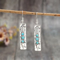 Silver geometric earrings with blue turquoise inlay, retro style zinc alloy women's jewellery