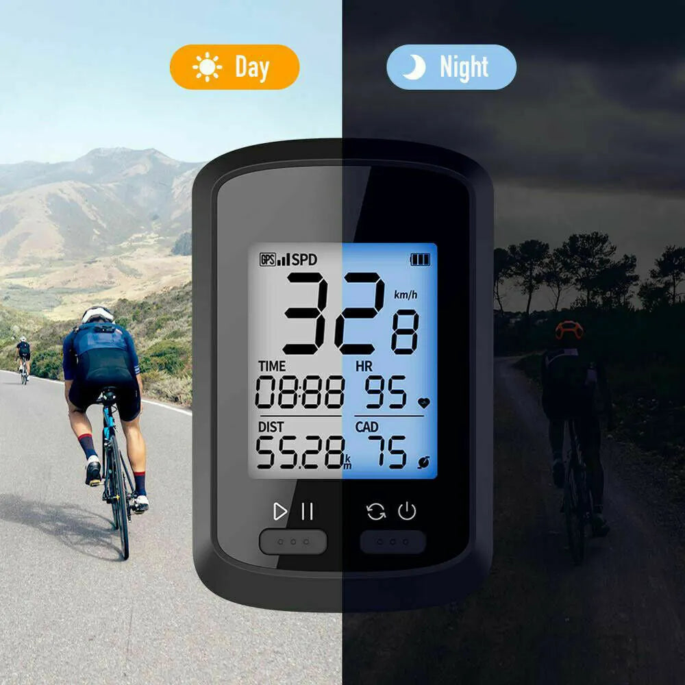 Black digital bicycle stopwatch with large LCD display on a plastic casing