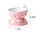 Ceramic raised cat bowl with tilted surface and anti-slip base in orange, pitaya, or watermelon pattern