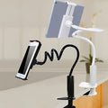 Black and white flexible mount holder with suction base and adjustable arm for smartphones and tablets