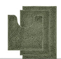 Chenille three-piece toilet mat set with U-shaped toilet seat cover in green colour options