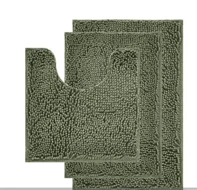 Chenille three-piece toilet mat set with U-shaped toilet seat cover in green colour options