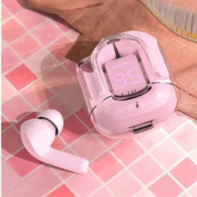 Transparent space capsule Bluetooth headset body with digital display and Jerry chip in black white blue green and peach