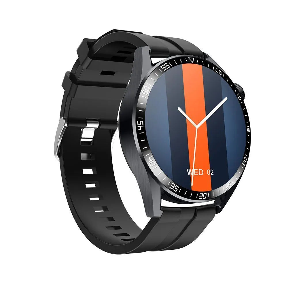 Black GS3 Max smartwatch on wrist showing heart rate data on its 1.35 inch IPS screen.