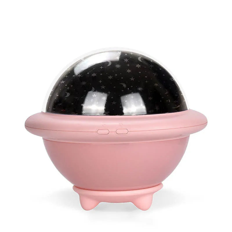 UFO-shaped plastic starry sky projection night light in pink, white, or green colours