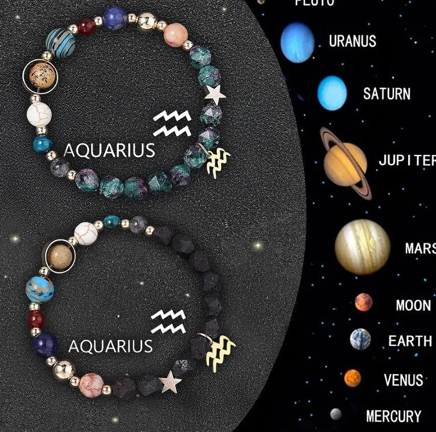 Two natural stone beaded zodiac bracelets showing different style options