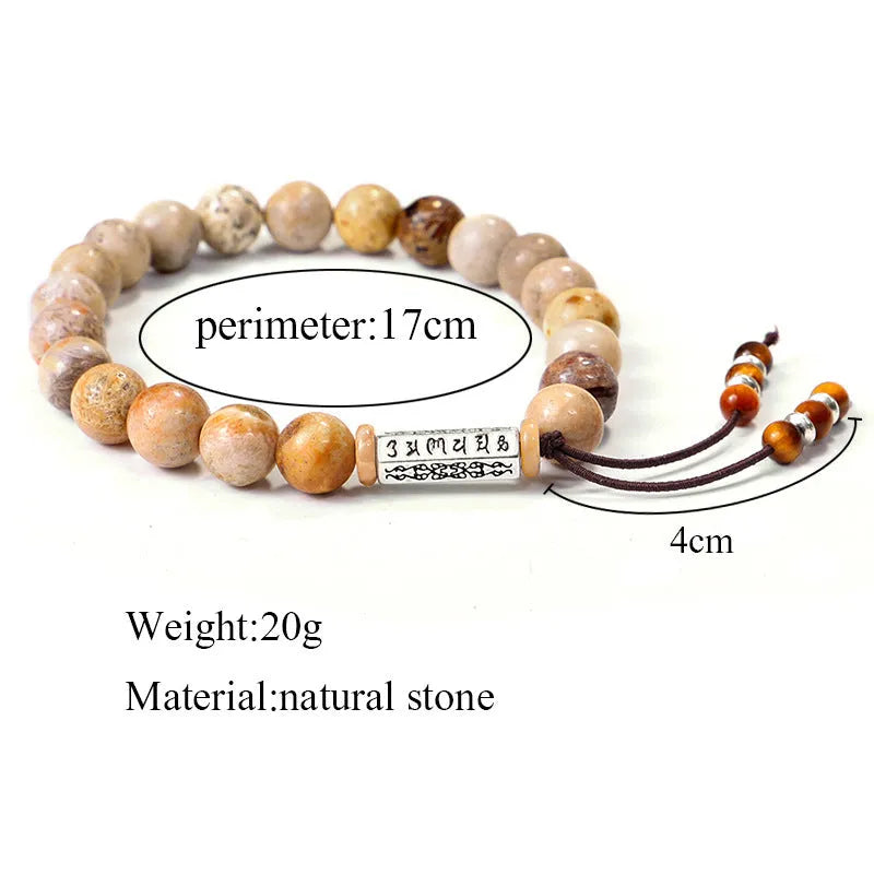 Handmade stone bead bracelet in wood colour with retro simple styling