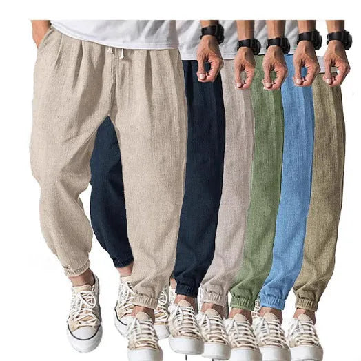 Men's cotton casual trousers with elasticated ankle cuffs in multiple colours including light green