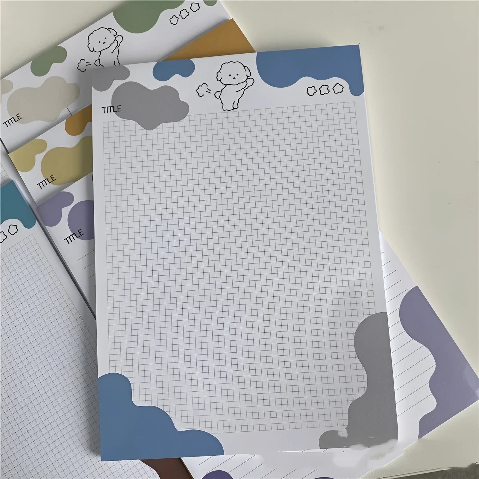B5 sticky note paper pad with Korean puppy dog design in six colour options