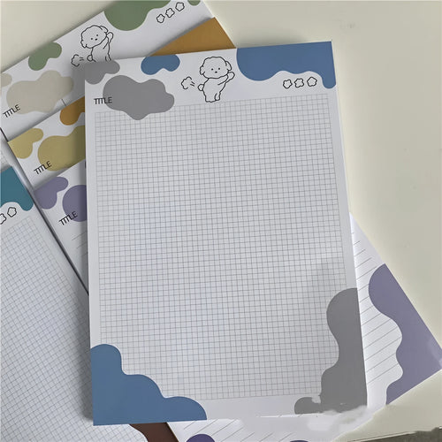 B5 sticky note paper pad with Korean puppy dog design in six colour options