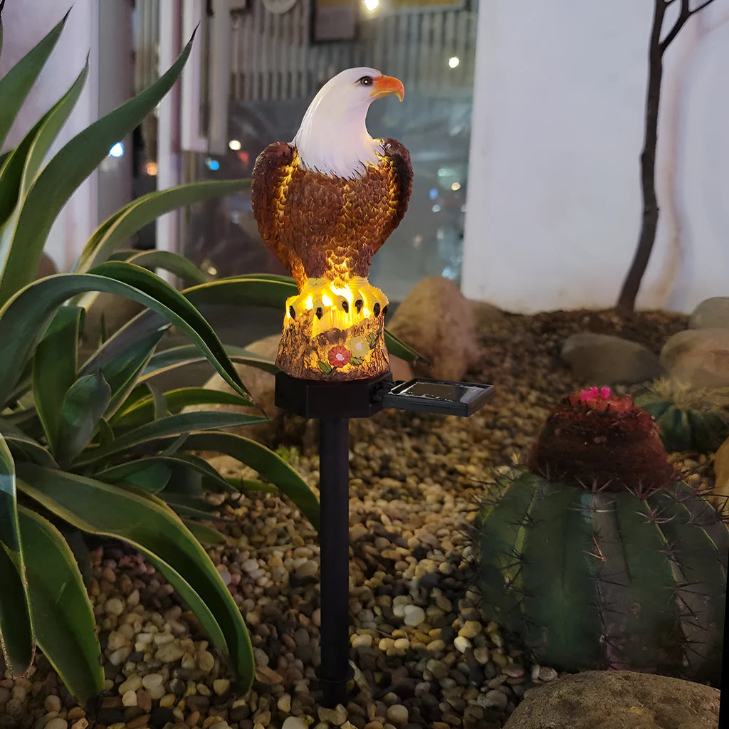 Solar resin eagle lawn lamp in garden setting with IP44 protection, 43.8cm tall