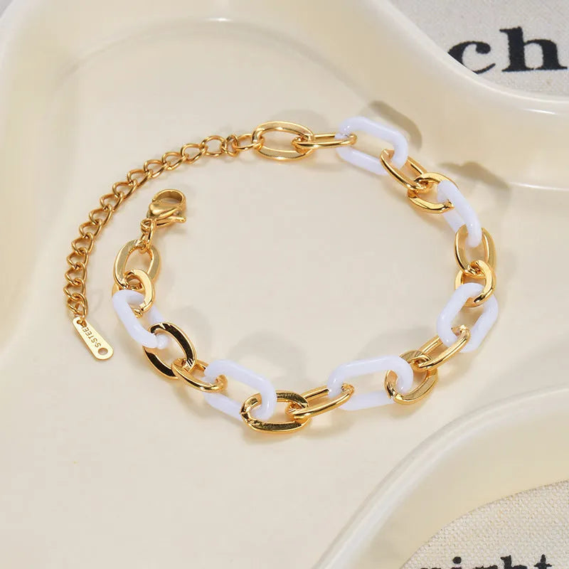 Women's stainless steel resin bracelet with double-layered loving heart design