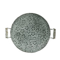 Round wrought iron metal storage tray in two sizes for jewellery and home organisation.