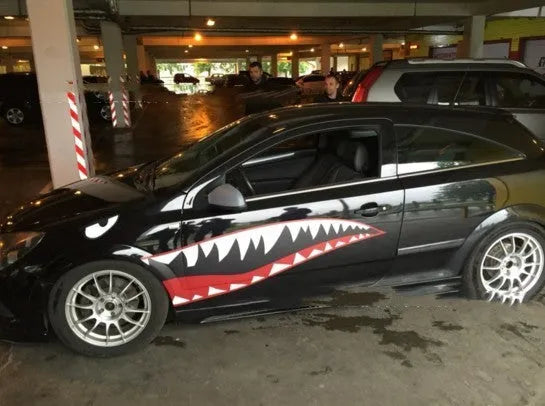 Shark design PVC body stickers for outdoor vehicle application in two size models