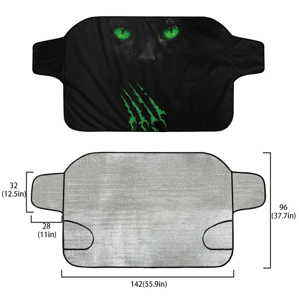 Car snow protection front cover made of aluminium film foam polyester fabric with lanyard straps