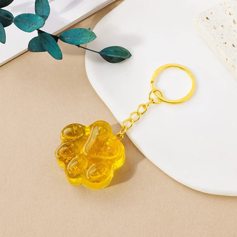Natural crystal cat's paw keychain with small pendant and gemstone beads