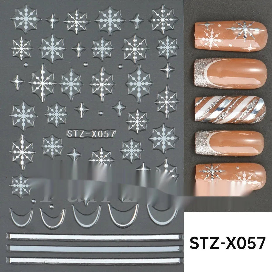 Sheet of black and silver love heart pattern nail art stickers with a plastic nail patch.