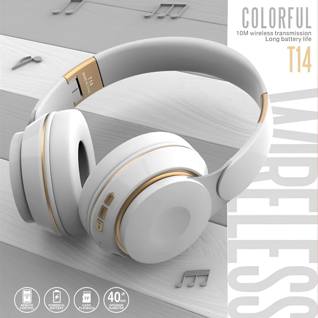 Foldable wireless Bluetooth headset in black, white, green, blue, or pink colour options