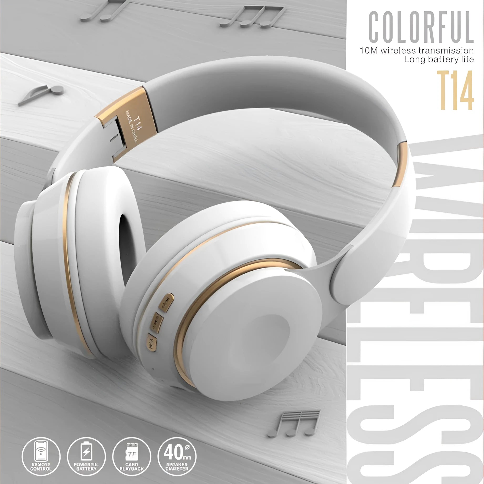 Foldable wireless Bluetooth headset in black, white, green, blue, or pink colour options