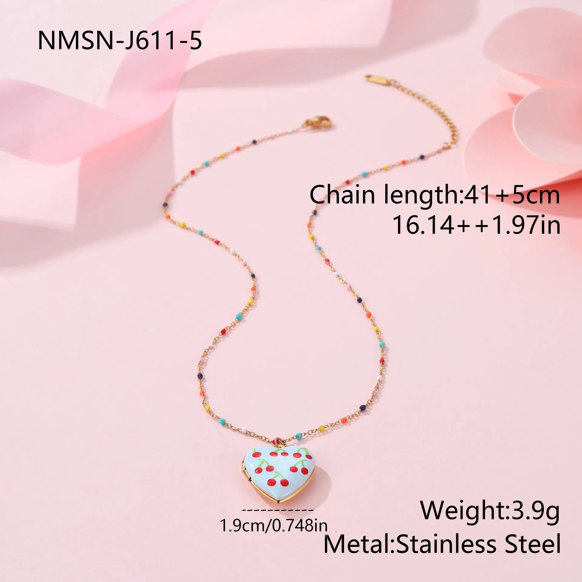 Stainless steel fruit pendant necklace with 18K gold plating on 41-50cm chain