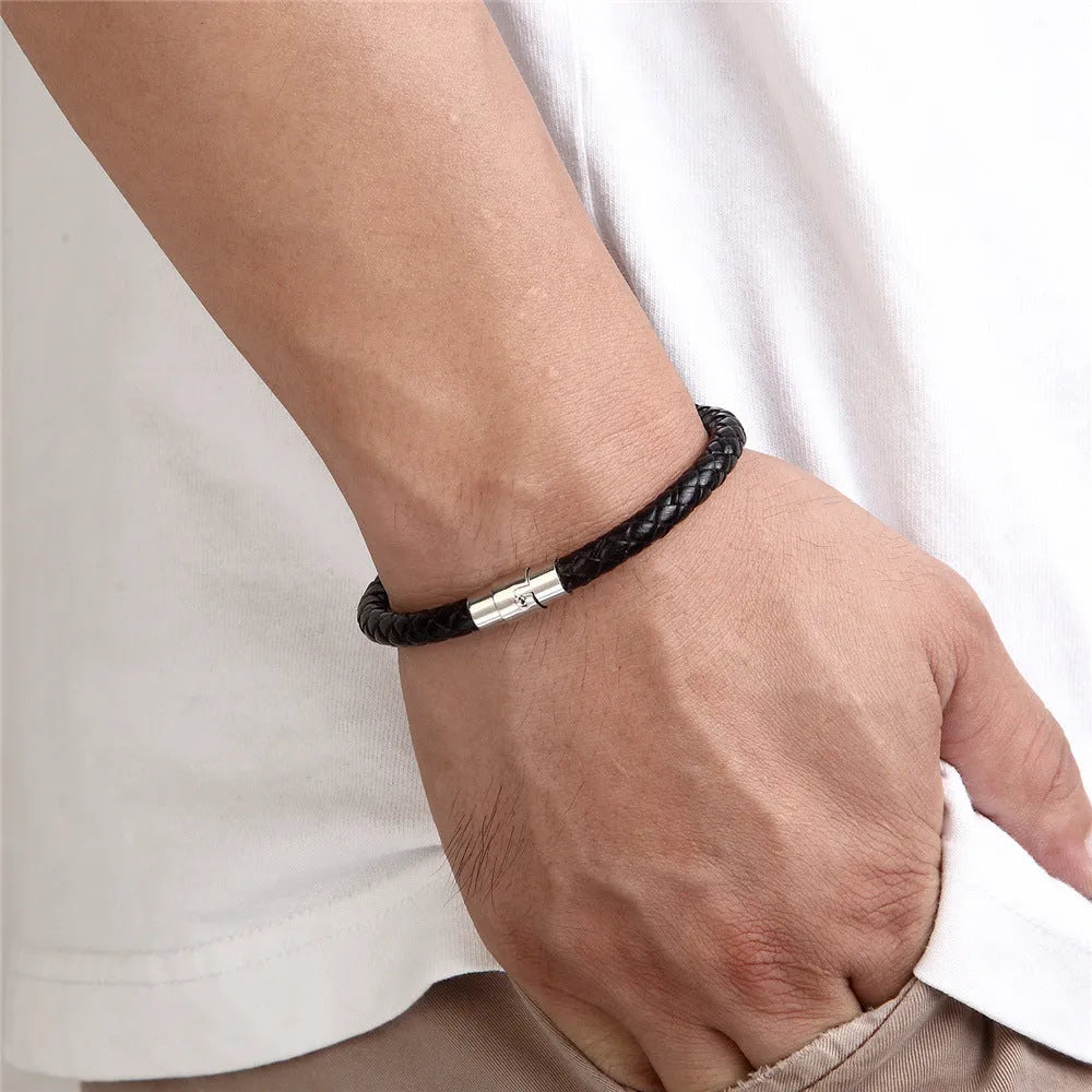 Titanium steel geometric wire bracelet with magnetic clasp shown in silver tone.