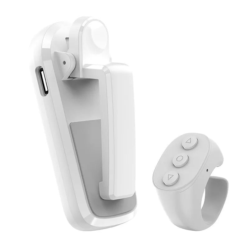 Smart wireless page turner remote with clicker accessory in black, white, or pink colours.