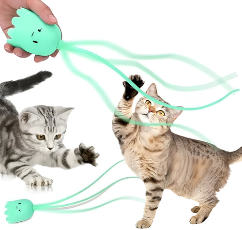 Automatic electronic cat wand toy with swinging silicone tails for indoor cat play and exercise